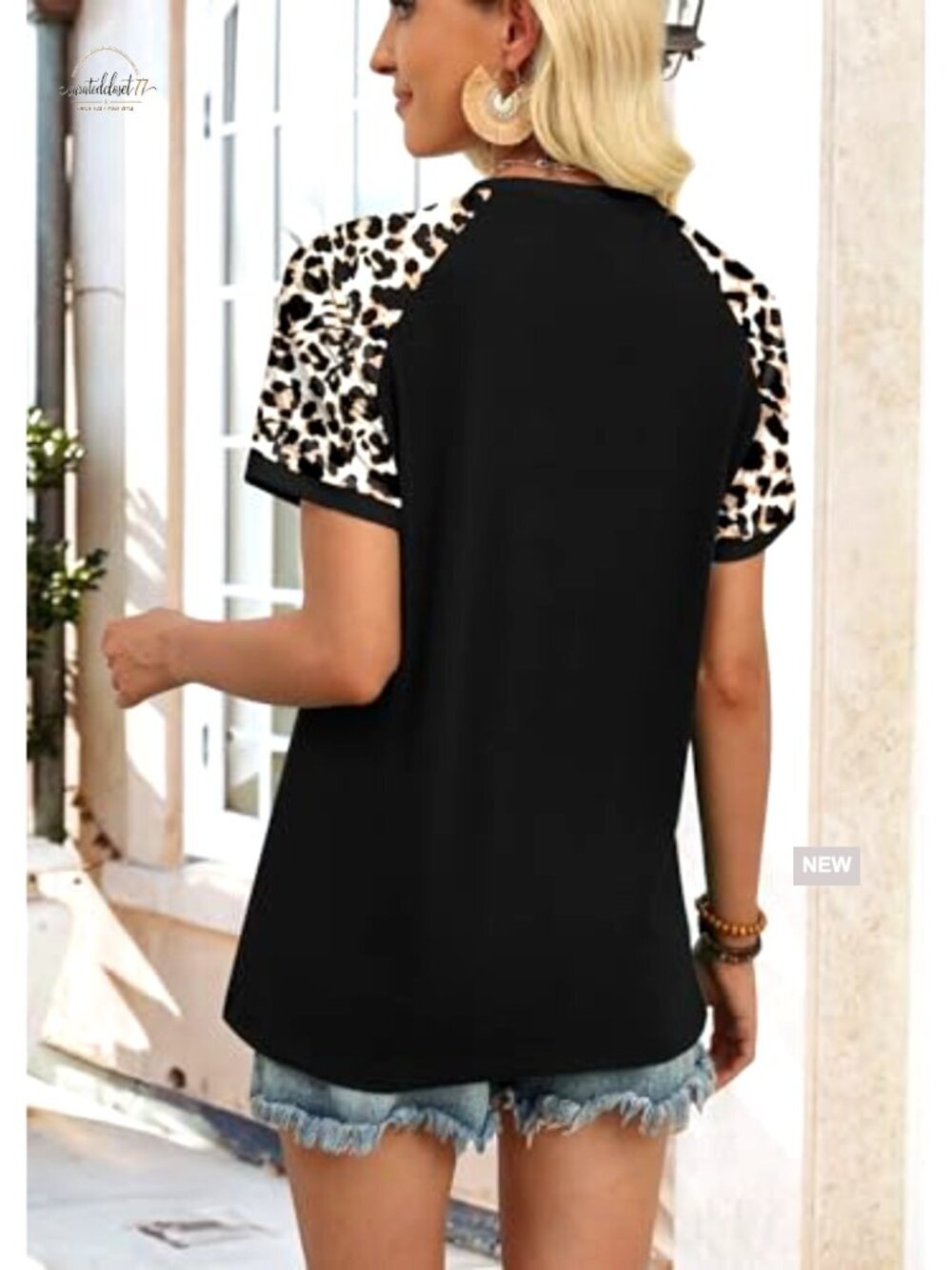 Short Sleeve Raglan T-Shirt Color Block Top Summer Casual Wear - Picture 5 of 7
